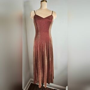 Moda International Copper Metallic Slip Dress Size 4 Kate Moss Style